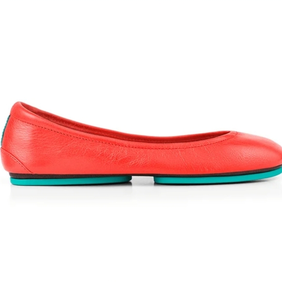 TIEKS Limited Edition Poppy Red Coral Ballet Flats Leather Slip On Shoes Sz 6 - Picture 2 of 7